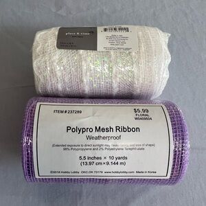 White and Purple Mesh Ribbon - set of 2